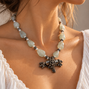 Collier en aigue-marine, esprit du Rajasthan