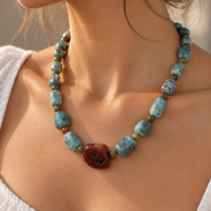 Collier en larimar et agate, style Naga