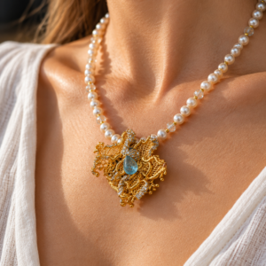 Collier en améthyste verte et topaze bleue