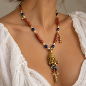 Sautoir en lapis-lazuli et améthyste